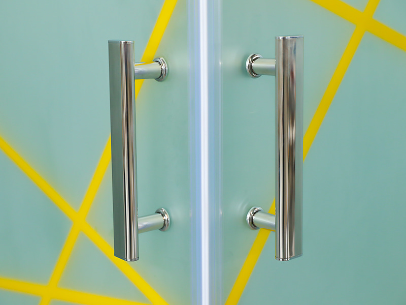 RE posuvný sprchový kút, matné tvrdené sklo s potlačou, zlatý hliníkový profil, rukoväť s dvojitými otvormi, s podnosom RE posuvný sprchový kút, matné tvrdené sklo s potlačou, zlatý hliníkový profil, rukoväť s dvojitými otvormi, s podnosom