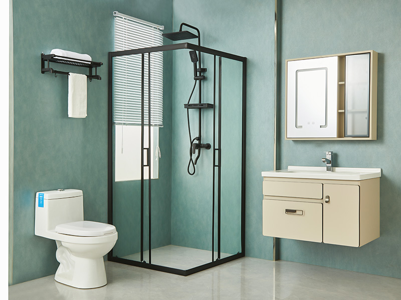 Sprchový kút SQ posuvný, číre tvrdené sklo, čierny hliníkový profil, rukoväť s dvojitými otvormi, s podnosom Sprchový kút SQ posuvný, číre tvrdené sklo, čierny hliníkový profil, rukoväť s dvojitými otvormi, s podnosom