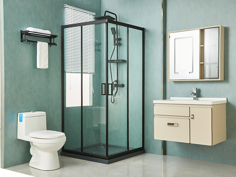 Sprchový kút SQ posuvný, číre tvrdené sklo, čierny hliníkový profil, rukoväť s dvojitými otvormi, s podnosom Sprchový kút SQ posuvný, číre tvrdené sklo, čierny hliníkový profil, rukoväť s dvojitými otvormi, s podnosom