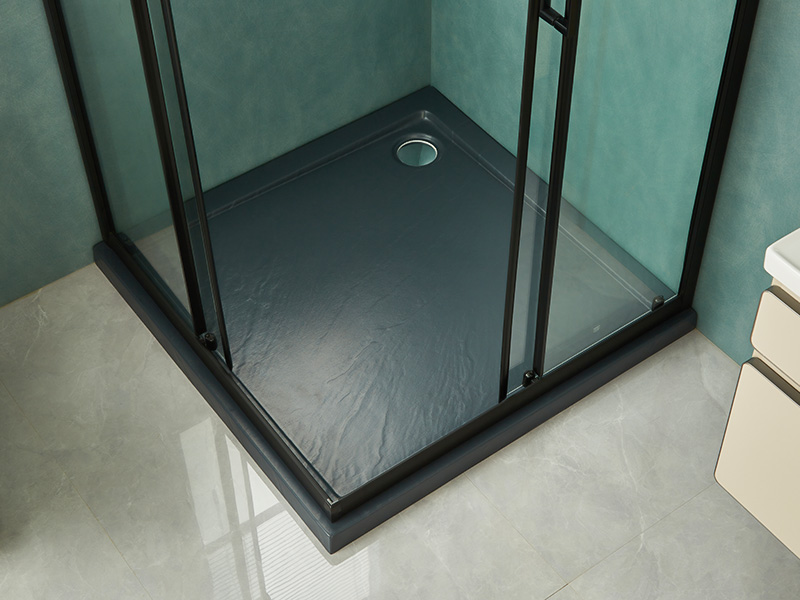 Sprchový kút SQ posuvný, číre tvrdené sklo, čierny hliníkový profil, rukoväť s dvojitými otvormi, s podnosom Sprchový kút SQ posuvný, číre tvrdené sklo, čierny hliníkový profil, rukoväť s dvojitými otvormi, s podnosom