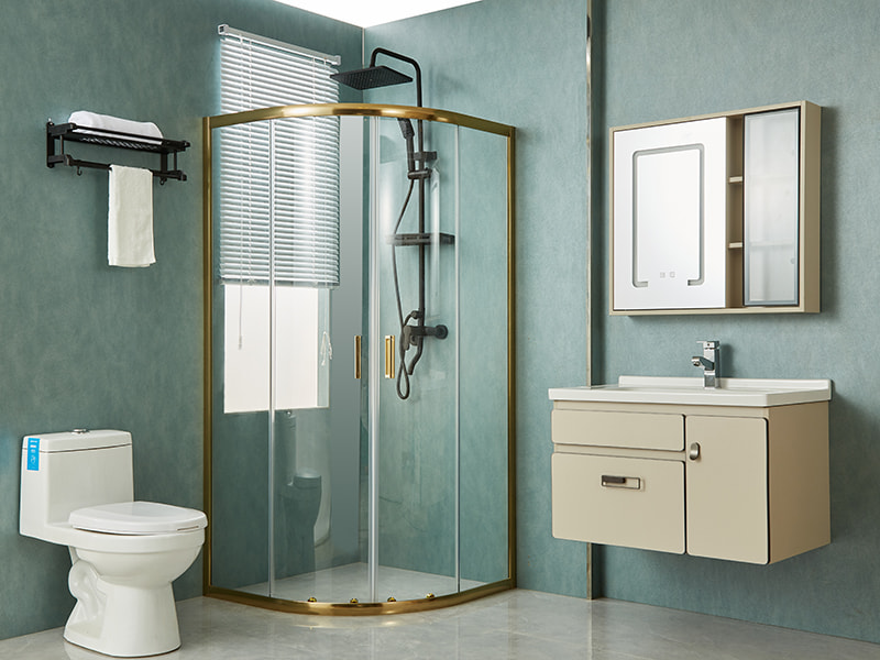 Posuvný sprchový kút SE, číre tvrdené sklo, zlatý hliníkový profil, rukoväť s dvojitými otvormi, bez vaničky Posuvný sprchový kút SE, číre tvrdené sklo, zlatý hliníkový profil, rukoväť s dvojitými otvormi, bez vaničky