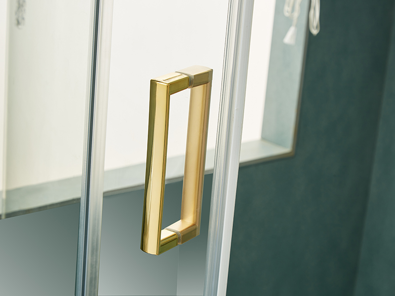 Posuvný sprchový kút SE, číre tvrdené sklo, zlatý hliníkový profil, rukoväť s dvojitými otvormi, bez vaničky Posuvný sprchový kút SE, číre tvrdené sklo, zlatý hliníkový profil, rukoväť s dvojitými otvormi, bez vaničky