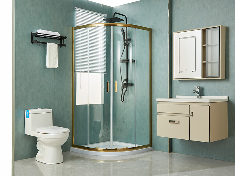 Posuvný sprchový kút SE, číre tvrdené sklo, zlatý hliníkový profil, rukoväť s dvojitými otvormi, bez vaničky Posuvný sprchový kút SE, číre tvrdené sklo, zlatý hliníkový profil, rukoväť s dvojitými otvormi, bez vaničky