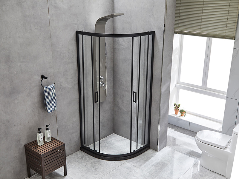 Posuvný sprchový kút SE, číre tvrdené sklo, čierny hliníkový profil, rukoväť s dvojitými otvormi, bez vaničky Posuvný sprchový kút SE, číre tvrdené sklo, čierny hliníkový profil, rukoväť s dvojitými otvormi, bez vaničky