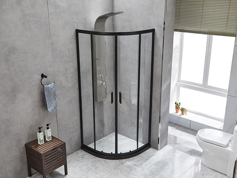 Posuvný sprchový kút SE, číre tvrdené sklo, čierny hliníkový profil, rukoväť s dvojitými otvormi, bez vaničky Posuvný sprchový kút SE, číre tvrdené sklo, čierny hliníkový profil, rukoväť s dvojitými otvormi, bez vaničky